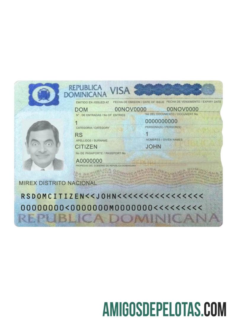 Visto de viagem para a República Dominicana exemplo